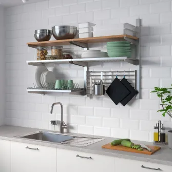 IKEA KUNGSFORS Sina susp/polita/picurator/gratar, inox/frasin