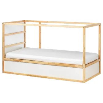 IKEA KURA Pat reversibil, alb/pin, 90x200 cm
