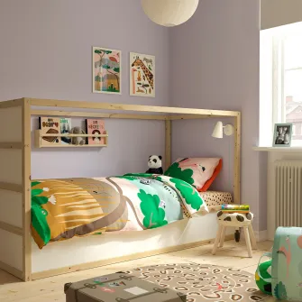 IKEA KURA Pat reversibil, alb/pin, 90x200 cm