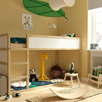 IKEA KURA Pat reversibil, alb/pin, 90x200 cm