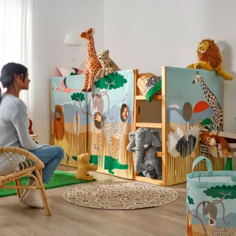 IKEA KURA Perdea pat, multicolor/animale din savana