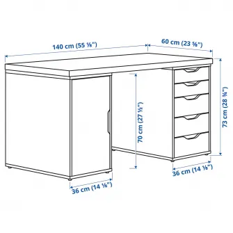 IKEA LAGKAPTEN / ALEX Birou, vopsit alb/aspect stejar alb, 140x60 cm