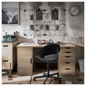 IKEA LAGKAPTEN / ALEX Birou, vopsit alb/aspect stejar alb, 140x60 cm