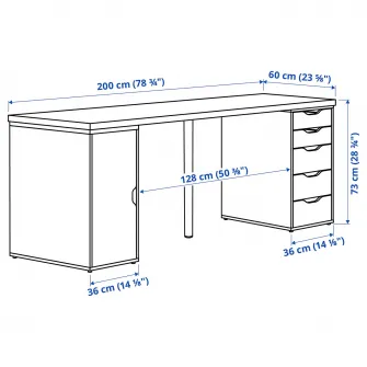 IKEA LAGKAPTEN / ALEX Birou, vopsit alb/aspect stejar alb, 200x60 cm