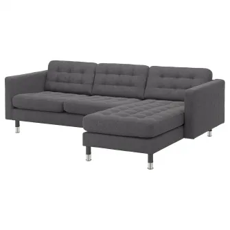 IKEA LANDSKRONA Canapea 3 locuri, cu sezlong/Gunnared gri inchis/metal