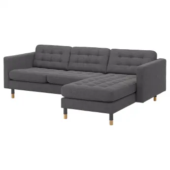 IKEA LANDSKRONA Canapea 3 locuri, cu sezlong/Gunnared gri inchis/metal