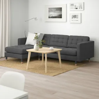 IKEA LANDSKRONA Canapea 3 locuri, cu sezlong/Gunnared gri inchis/metal