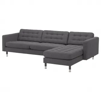 IKEA LANDSKRONA Canapea 4 locuri, cu sezlong/Gunnared gri inchis/metal