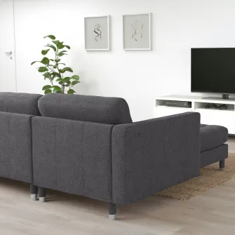 IKEA LANDSKRONA Canapea 4 locuri, cu sezlong/Gunnared gri inchis/metal