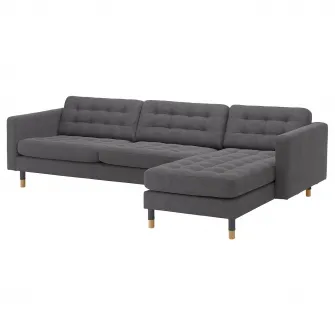 IKEA LANDSKRONA Canapea 4 locuri, cu sezlong/Gunnared gri inchis/metal