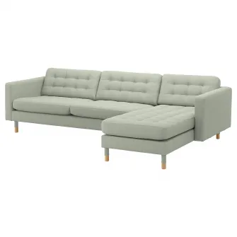 IKEA LANDSKRONA Canapea 4 locuri, cu sezlong/Gunnared verde deschis/lemn
