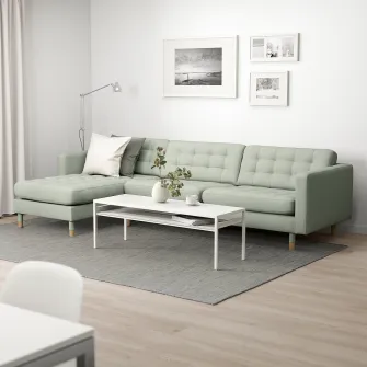 IKEA LANDSKRONA Canapea 4 locuri, cu sezlong/Gunnared verde deschis/lemn