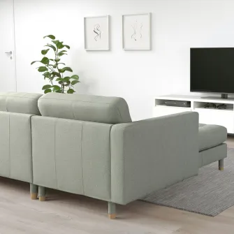 IKEA LANDSKRONA Canapea 4 locuri, cu sezlong/Gunnared verde deschis/lemn
