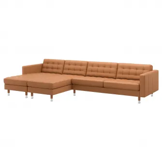 IKEA LANDSKRONA Canapea modulara 5 locuri, cu sezlonguri/Grann/Bomstad maro-auriu/metal