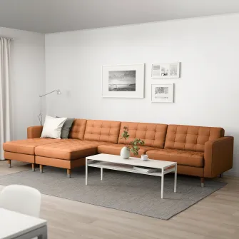 IKEA LANDSKRONA Canapea modulara 5 locuri, cu sezlonguri/Grann/Bomstad maro-auriu/metal