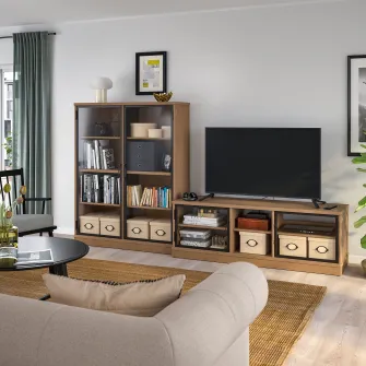 IKEA LANESUND Ansamblu depozitare TV, gri-maro, 282x47x152 cm
