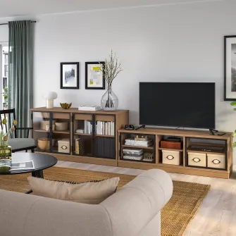 IKEA LANESUND Ansamblu depozitare TV, gri-maro, 322x47x81 cm