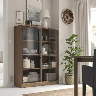 IKEA LANESUND Corp cu usa de sticla, gri-maro, 121x37x152 cm