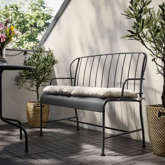 IKEA LÄCKÖ Canapea 2 locuri exterior, gri/Kuddarna gri deschis-bej