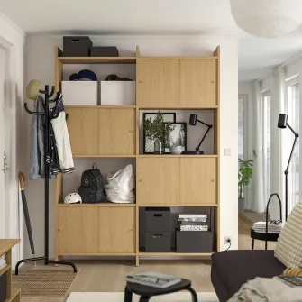 IKEA LÅDMAKARE Ansamblu depozitare+usi glisante, cu 2 polite/aspect stejar, 159x35x212 cm