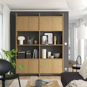 IKEA LÅDMAKARE Ansamblu depozitare+usi glisante, cu 2 polite/aspect stejar, 159x35x212 cm