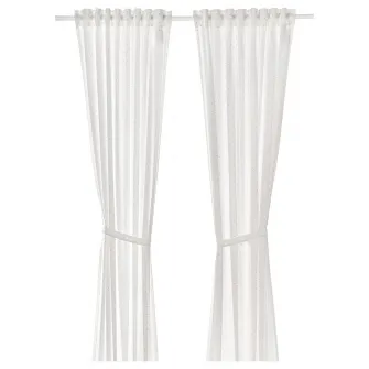 IKEA LEN Draperii cu cordon, 2buc., buline/alb, 120x300 cm