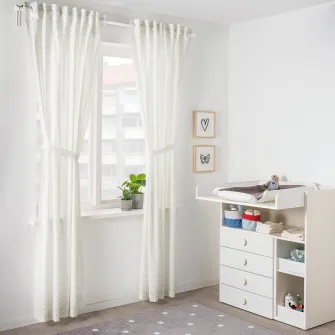 IKEA LEN Draperii cu cordon, 2buc., buline/alb, 120x300 cm