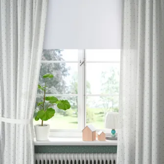 IKEA LEN Draperii cu cordon, 2buc., buline/alb, 120x300 cm