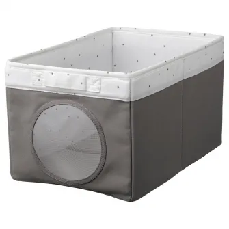 IKEA LEN Cutie, gri/buline alb, 25x37x22 cm