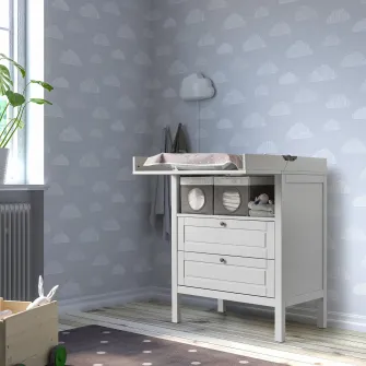 IKEA LEN Cutie, gri/buline alb, 25x37x22 cm