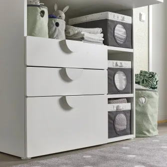 IKEA LEN Cutie, gri/buline alb, 25x37x22 cm