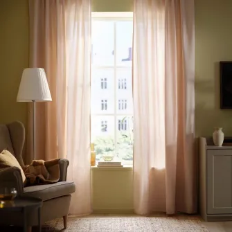 IKEA LENDA Draperie cu cordon, 2buc, roz deschis/rjns, 140x300 cm