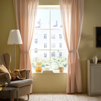 IKEA LENDA Draperie cu cordon, 2buc, roz deschis/rjns, 140x300 cm