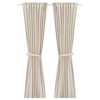 IKEA LENDA Draperii cu cordon, 2buc., alb murdar/rjns, 140x300 cm