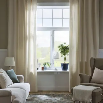 IKEA LENDA Draperii cu cordon, 2buc., alb murdar/rjns, 140x300 cm