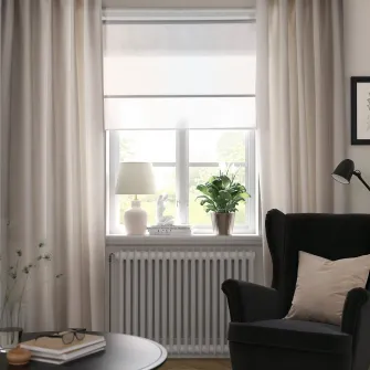 IKEA LENDA Draperii cu cordon, 2buc., alb murdar/rjns, 140x300 cm