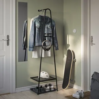 IKEA ÄLGANÄS Suport haine cu depozitare pantofi, negru, 46x39x166 cm