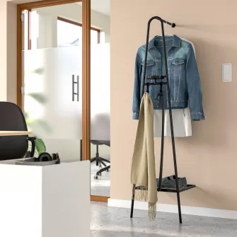 IKEA ÄLGANÄS Suport haine cu depozitare pantofi, negru, 46x39x166 cm