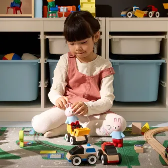 IKEA LILLABO Set vehicule, 3 piese, excavator masina de politie/masina de curse multicolor