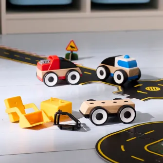 IKEA LILLABO Set vehicule, 3 piese, excavator masina de politie/masina de curse multicolor