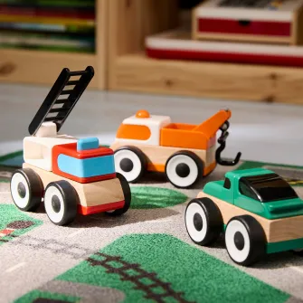 IKEA LILLABO Set vehicule, 3 piese, masina de pompieri masina sport/masina de tractare multicolor