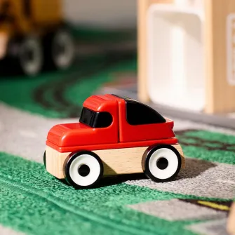 IKEA LILLABO Set vehicule, 4 piese, masina sport/autobuz scolar autogunoiera/masina de politie/multicolor
