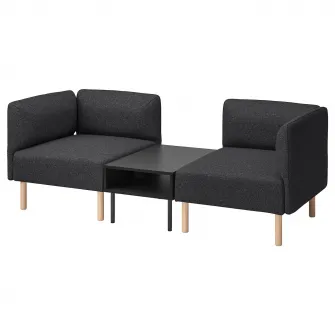 IKEA LILLEHEM Canapea modulara 2loc+masuta, Gunnared gri inchis/lemn