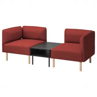 IKEA LILLEHEM Canapea modulara 2loc+masuta, Gunnared/maro-rosu lemn