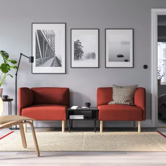 IKEA LILLEHEM Canapea modulara 2loc+masuta, Gunnared/maro-rosu lemn