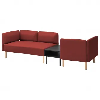 IKEA LILLEHEM Canapea modulara 3 locuri+masuta, Gunnared maro-rosu/lemn