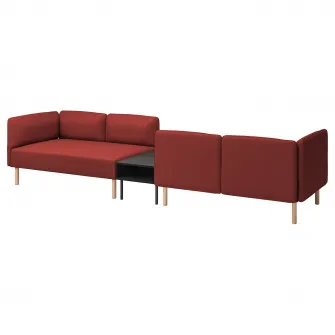 IKEA LILLEHEM Canapea modulara 4 locuri+masuta, Gunnared maro-rosu/lemn