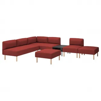 IKEA LILLEHEM Canapea modulara cu 6 locuri+masuta, Gunnared/maro-rosu lemn