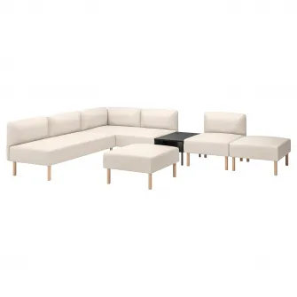 IKEA LILLEHEM Canapea modulara cu 6 locuri+masuta, Vissle/bej lemn
