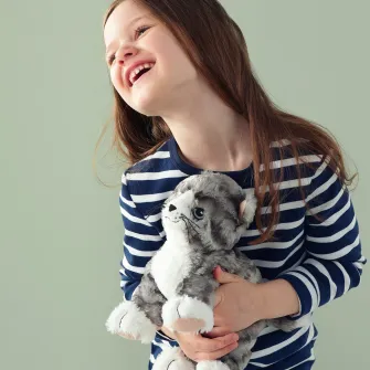 IKEA LILLEPLUTT Jucarie de plus, pisica gri/alb